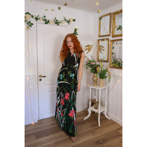 Black Floral Graphical 70's Maxi | L