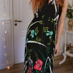 Black Floral Graphical 70's Maxi | L