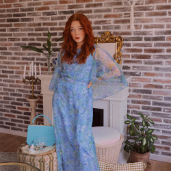 Blue &amp; Green Floral 70's Gown | S/M