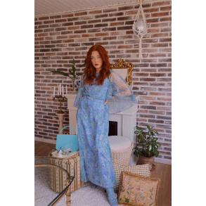 Blue & Green Floral 70's Gown | S/M