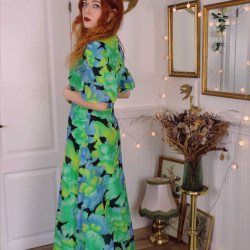 Turquoise &amp; Green Floral 70's Maxi | M