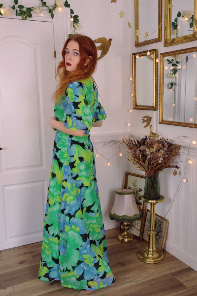 Turquoise &amp; Green Floral 70's Maxi | M