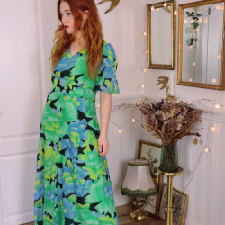 Turquoise &amp; Green Floral 70's Maxi | M