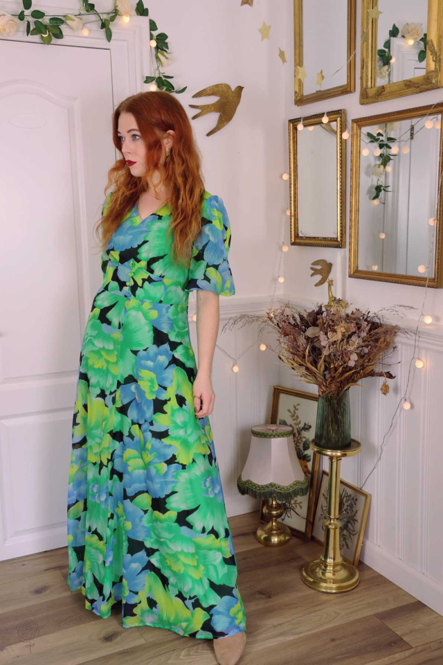 Turquoise &amp; Green Floral 70's Maxi | M