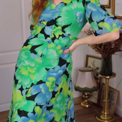 Turquoise &amp; Green Floral 70's Maxi | M