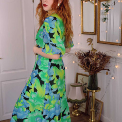 Turquoise &amp; Green Floral 70's Maxi | M