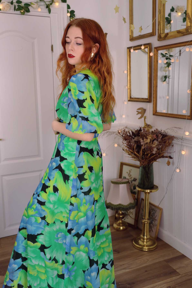 Turquoise &amp; Green Floral 70's Maxi | M
