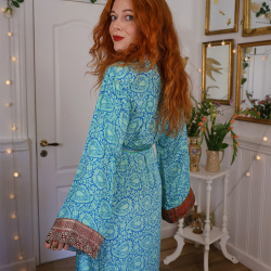 Blue &amp; Green Floral Recycled Kimono Dress | S-XL