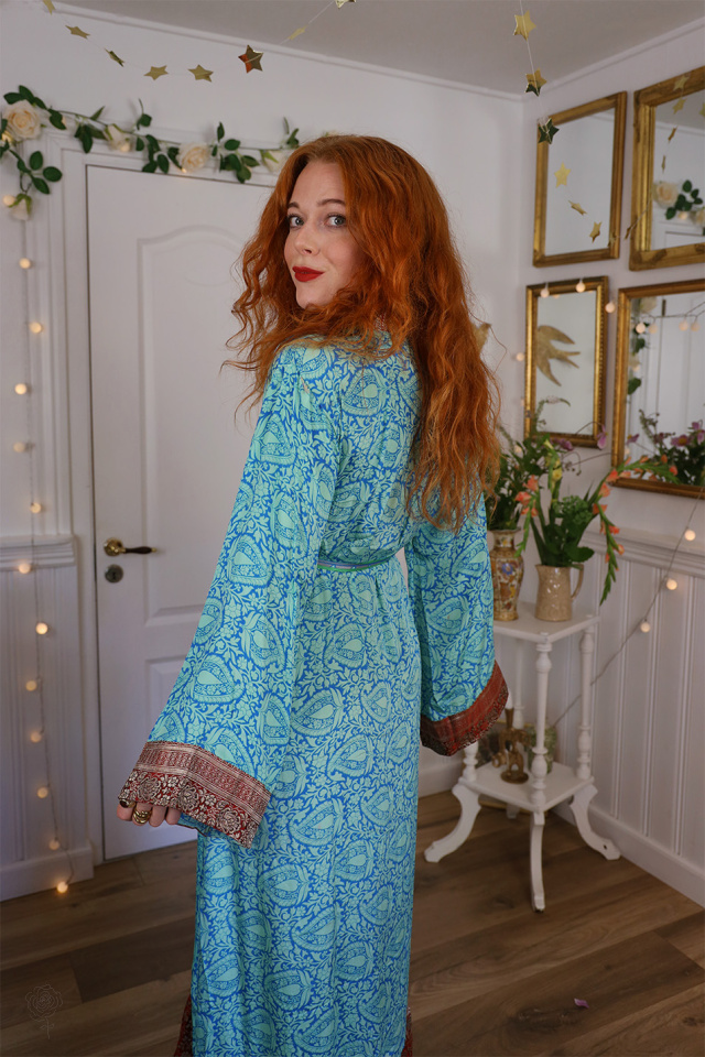 Blue &amp; Green Floral Recycled Kimono Dress | S-XL