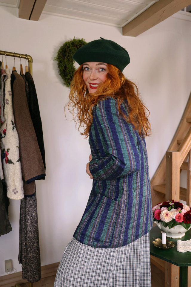 Blue &amp; Green Striped Vintage Blazer | L