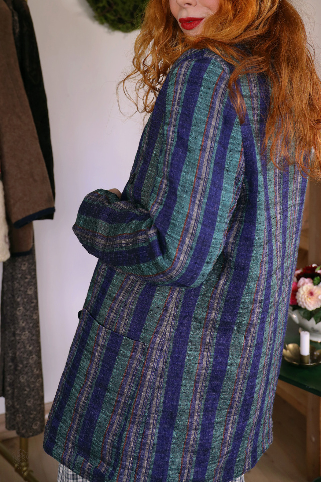 Blue &amp; Green Striped Vintage Blazer | L