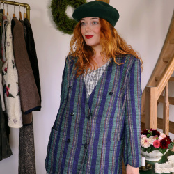 Blue &amp; Green Striped Vintage Blazer | L