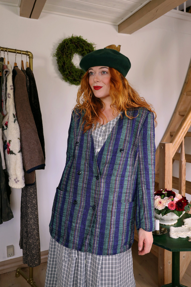 Blue &amp; Green Striped Vintage Blazer | L