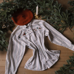 Green &amp; Blue Striped Embroidered Vintage Blouse | M