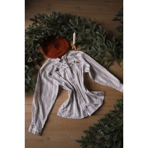 Green & Blue Striped Embroidered Vintage Blouse | M