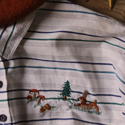 Green &amp; Blue Striped Embroidered Vintage Blouse | M