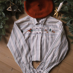 Green &amp; Blue Striped Embroidered Vintage Blouse | M