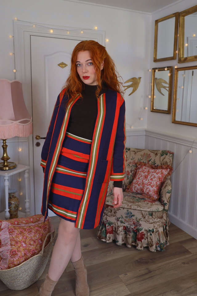 Elegant Striped Danish Design Vintage Set | XS