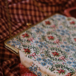 Blue &amp; Pink Floral Needlepoint Vintage Purse