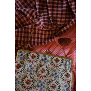 Blue & Pink Floral Needlepoint Vintage Purse