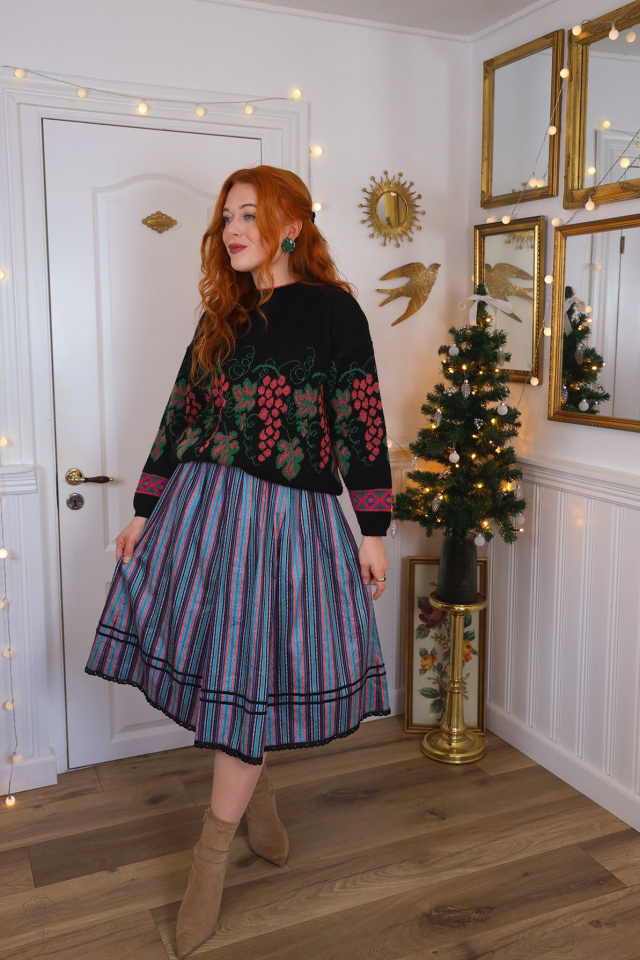 Blue &amp; Pink Striped Vintage Skirt | S