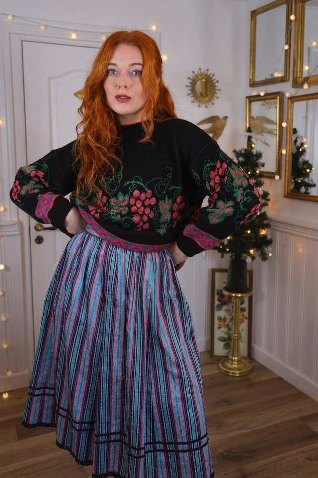 Blue &amp; Pink Striped Vintage Skirt | S