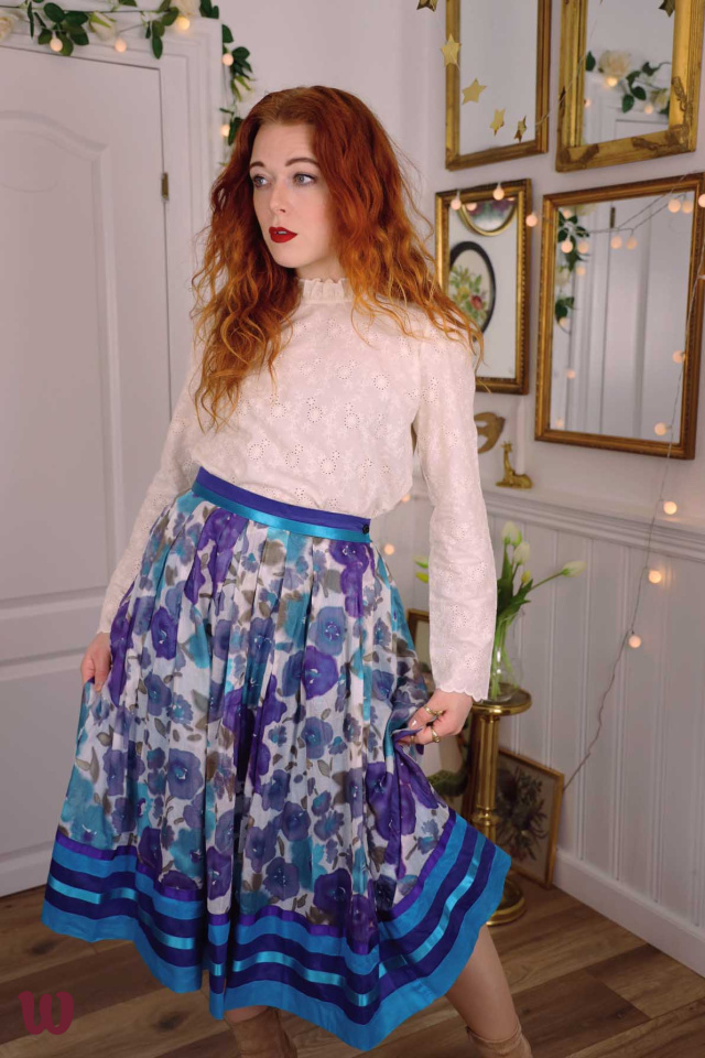 Blue &amp; Purple Floral Vintage Skirt | S