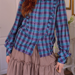Blue &amp; Purple Checkered Vintage Blouse | S
