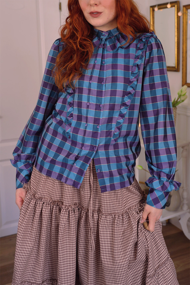 Blue &amp; Purple Checkered Vintage Blouse | S