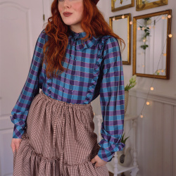 Blue &amp; Purple Checkered Vintage Blouse | S