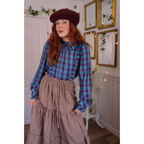 Blue & Purple Checkered Vintage Blouse | S