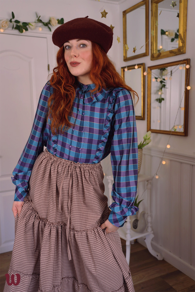Blue &amp; Purple Checkered Vintage Blouse | S