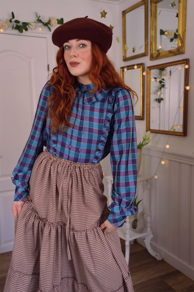 Blue &amp; Purple Checkered Vintage Blouse | S