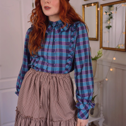 Blue &amp; Purple Checkered Vintage Blouse | S