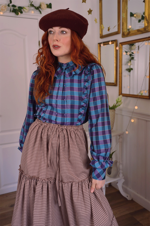 Blue &amp; Purple Checkered Vintage Blouse | S