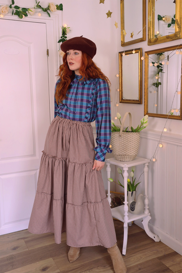 Blue &amp; Purple Checkered Vintage Blouse | S