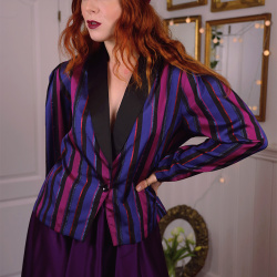 Blue &amp; Purple Striped Vintage Blazer Top | L