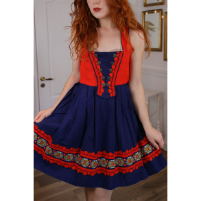 Blue & Red Austrian Vintage Dress | XS