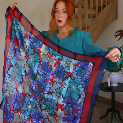 Italian Red &amp; Blue Sheer Vintage Scarf 