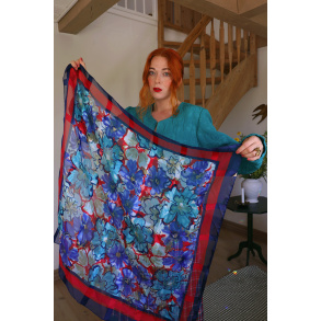 Italian Red & Blue Sheer Vintage Scarf 