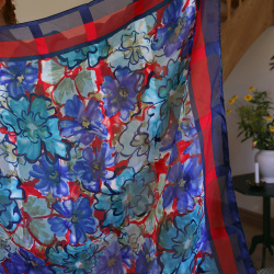 Italian Red &amp; Blue Sheer Vintage Scarf 
