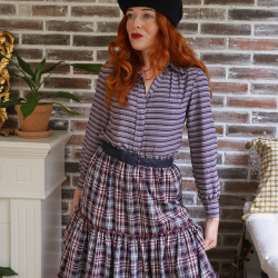 Blue &amp; Red Pattern Vintage Blouse | XS/S