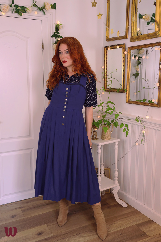 Dark Blue Cotton Vintage Dress | M