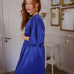 Blue Beaded 70's Maxi Vintage Dress | XL/XXL