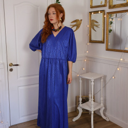 Blue Beaded 70's Maxi Vintage Dress | XL/XXL