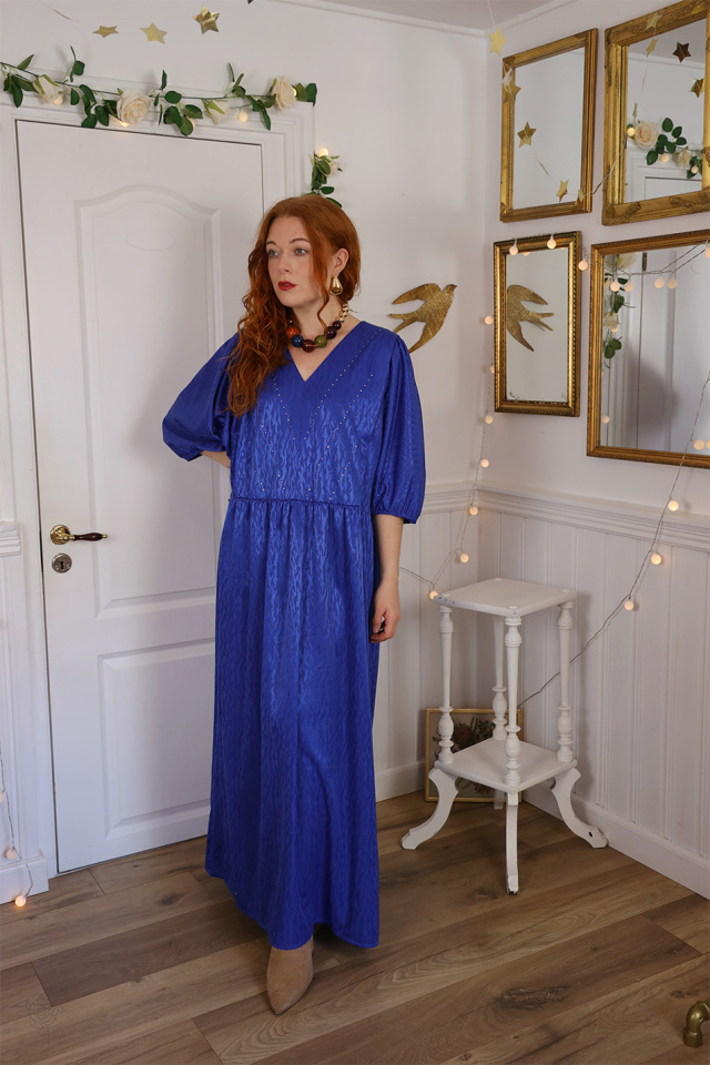 Blue Beaded 70's Maxi Vintage Dress | XL/XXL
