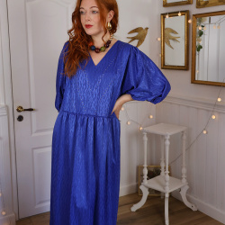 Blue Beaded 70's Maxi Vintage Dress | XL/XXL