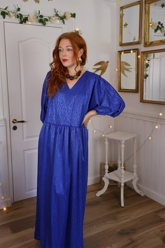 Blue Beaded 70's Maxi Vintage Dress | XL/XXL