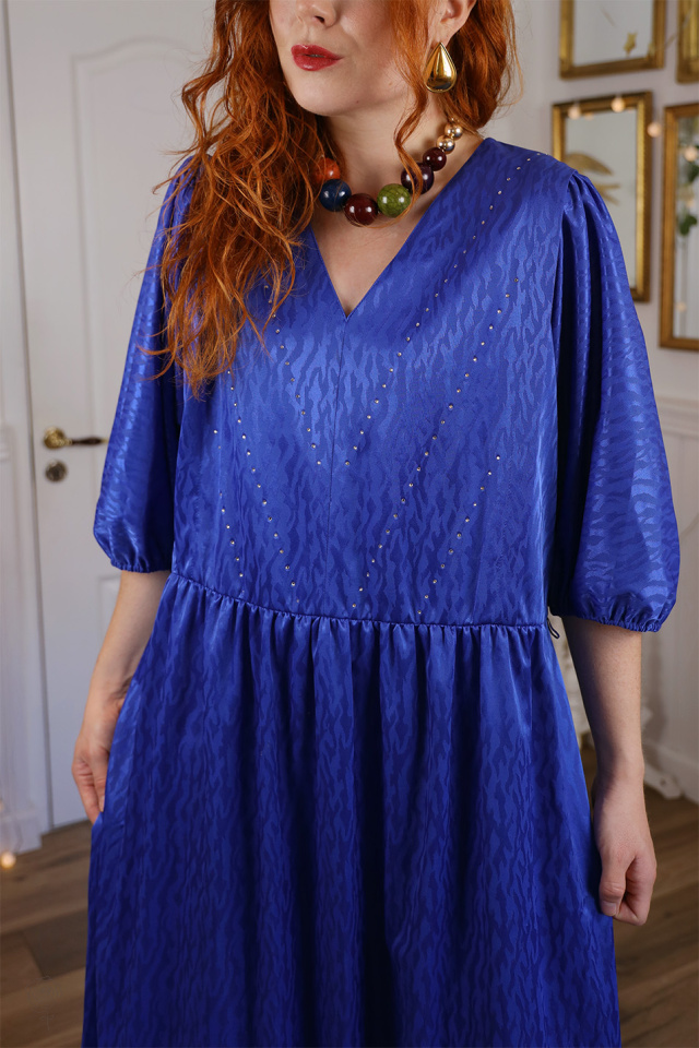 Blue Beaded 70's Maxi Vintage Dress | XL/XXL