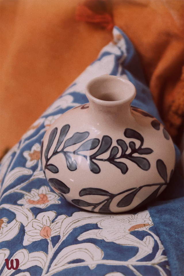 Blue Handpainted Botanic Vase 